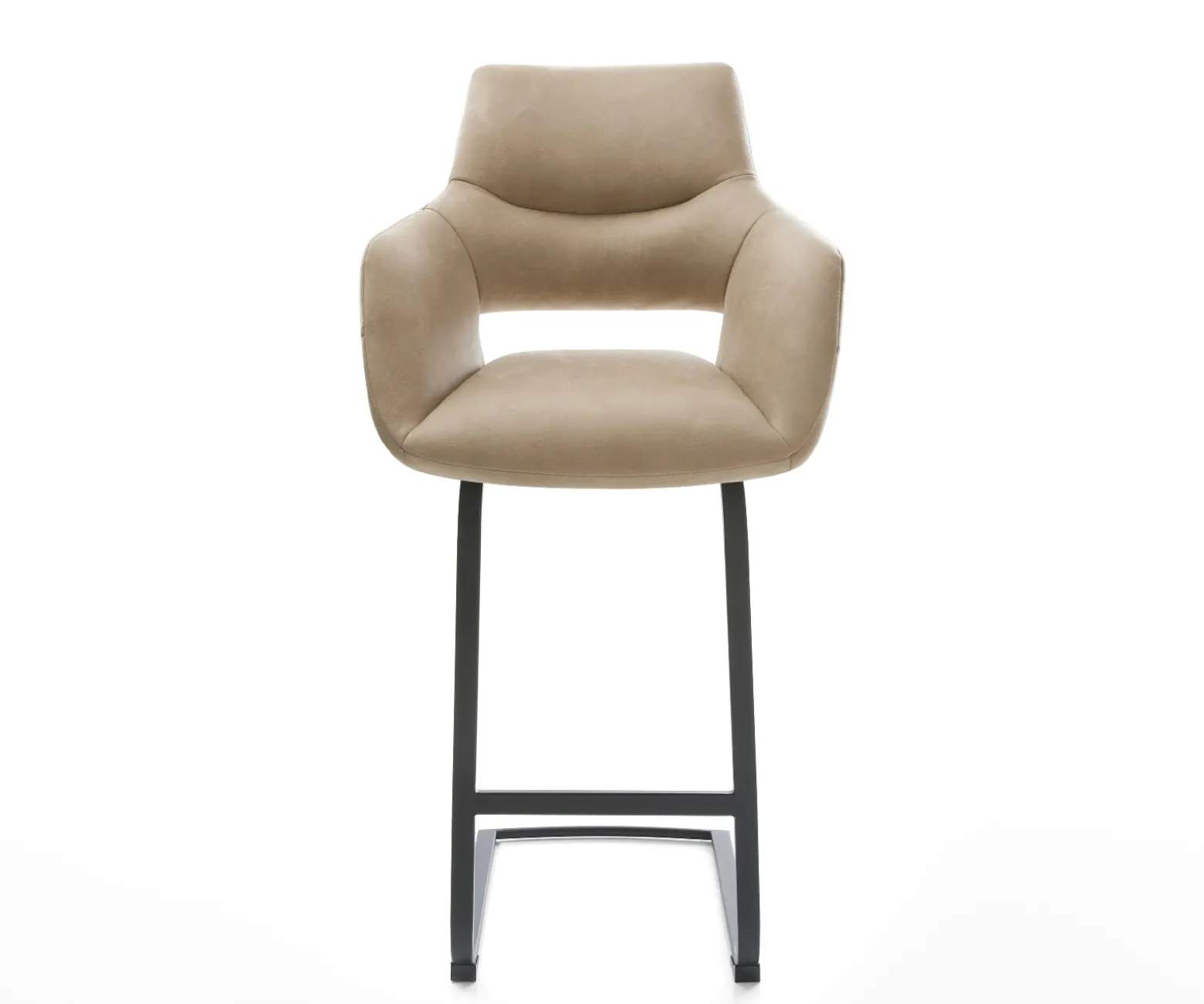 BarstuhlYago-Flex Mikrofaser Beige Vintage Freischwinger Flach Metall Schwarz Taschenfederkern Sofort versandfertig