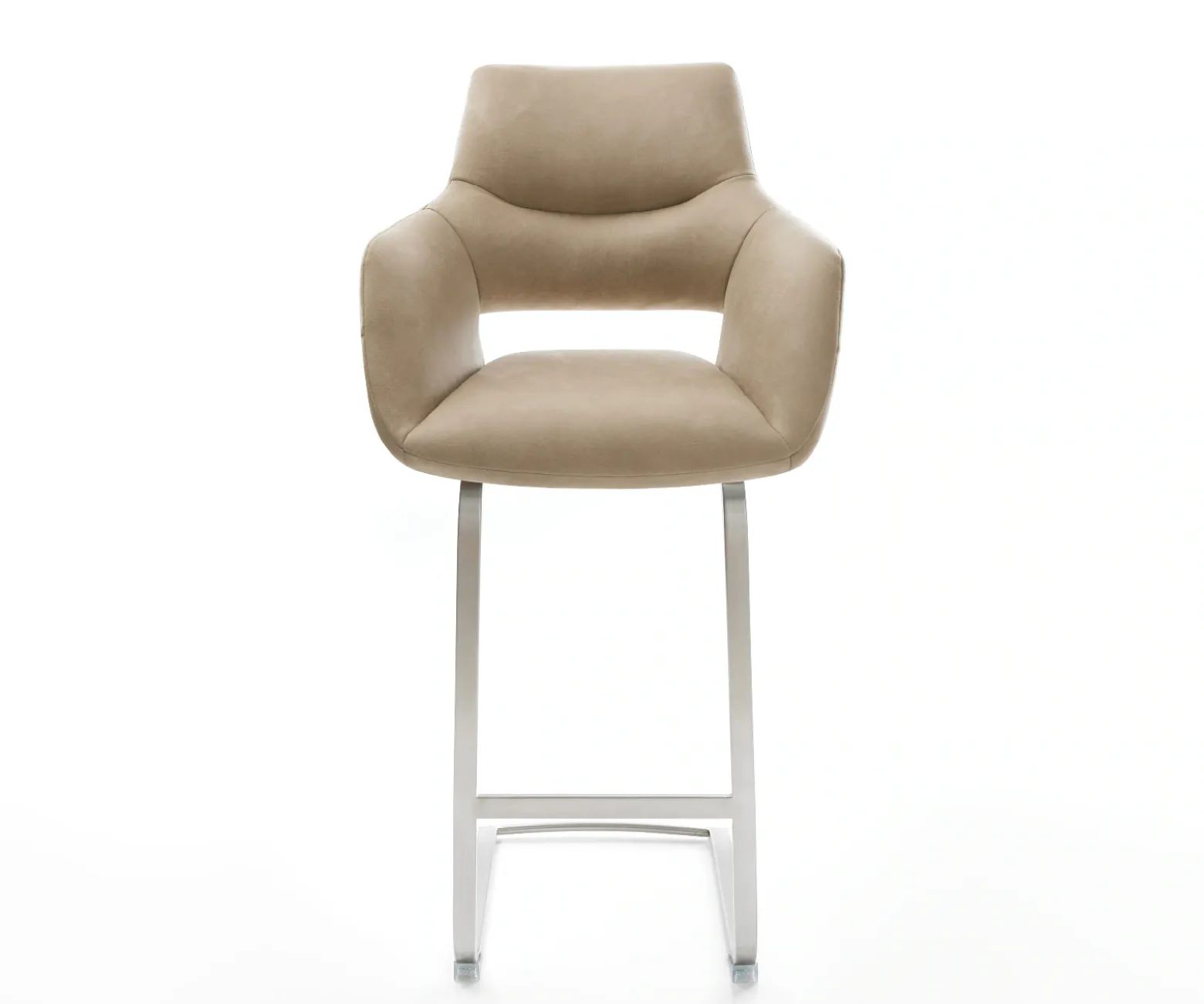 BarstuhlYago-Flex Mikrofaser Beige Vintage Freischwinger Flach Edelstahl Silberfarben Taschenfederkern Sofort versandfertig