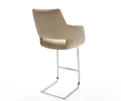 BarstuhlYago-Flex Mikrofaser Beige Vintage Freischwinger Flach Edelstahl Silberfarben Taschenfederkern Sofort versandfertig
