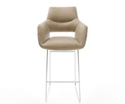 BarstuhlYago-Flex Mikrofaser Beige Vintage Kufengestell Edelstahl Silberfarben Taschenfederkern Sofort versandfertig