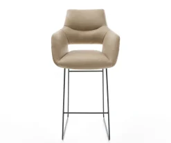 BarstuhlYago-Flex Mikrofaser Beige Vintage Kufengestell Metall Schwarz Taschenfederkern Sofort versandfertig