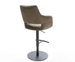 BarstuhlYago-Flex Mikrofaser Taupe Vintage Drehfuß höhenverstellbar Metall Schwarz Taschenfederkern Sofort versandfertig