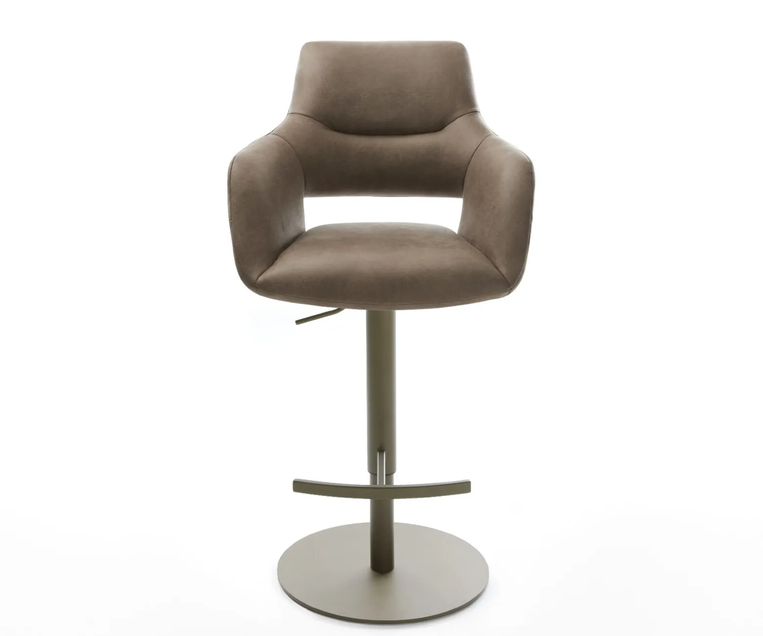 BarstuhlYago-Flex Mikrofaser Taupe Vintage Drehfuß höhenverstellbar Metall Titanfarben Taschenfederkern Sofort versandfertig