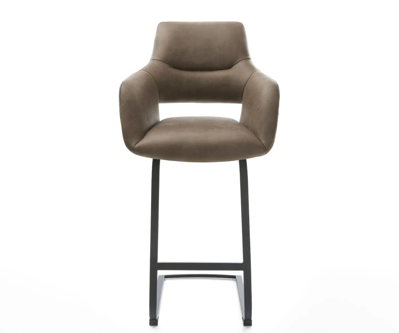 BarstuhlYago-Flex Mikrofaser Taupe Vintage Freischwinger Flach Metall Schwarz Taschenfederkern Sofort versandfertig