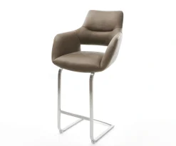 BarstuhlYago-Flex Mikrofaser Taupe Vintage Freischwinger Flach Edelstahl Silberfarben Taschenfederkern Sofort versandfertig