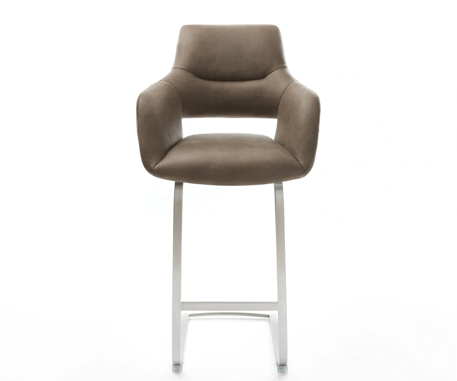 BarstuhlYago-Flex Mikrofaser Taupe Vintage Freischwinger Flach Edelstahl Silberfarben Taschenfederkern Sofort versandfertig