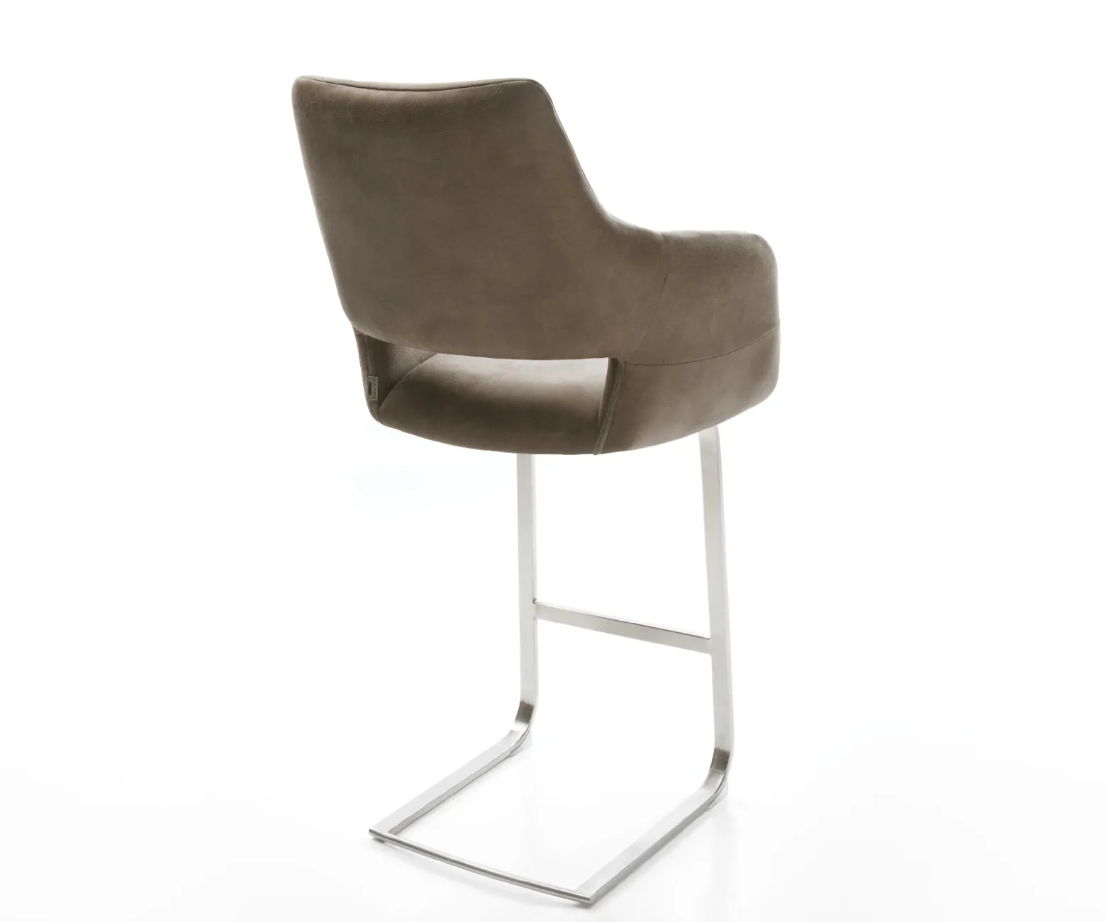 BarstuhlYago-Flex Mikrofaser Taupe Vintage Freischwinger Flach Edelstahl Silberfarben Taschenfederkern Sofort versandfertig