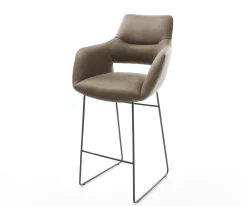 BarstuhlYago-Flex Mikrofaser Taupe Vintage Kufengestell Metall Schwarz Taschenfederkern Sofort versandfertig
