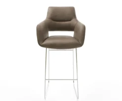 BarstuhlYago-Flex Mikrofaser Taupe Vintage Kufengestell Edelstahl Silberfarben Taschenfederkern Sofort versandfertig