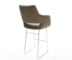 BarstuhlYago-Flex Mikrofaser Taupe Vintage Kufengestell Edelstahl Silberfarben Taschenfederkern Sofort versandfertig