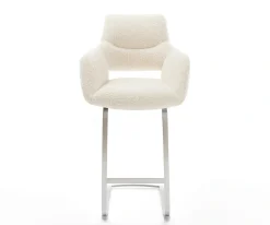 BarstuhlYago-Flex Teddystoff Beige Freischwinger Flach Edelstahl Silberfarben Taschenfederkern Sofort versandfertig