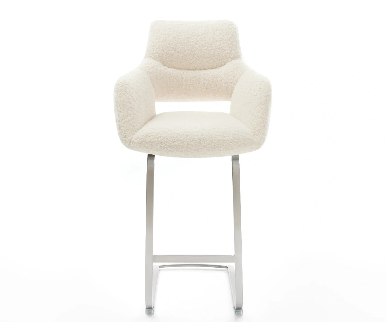 BarstuhlYago-Flex Teddystoff Beige Freischwinger Flach Edelstahl Silberfarben Taschenfederkern Sofort versandfertig