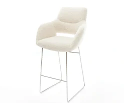 BarstuhlYago-Flex Teddystoff Beige Kufengestell Edelstahl Silberfarben Taschenfederkern Sofort versandfertig