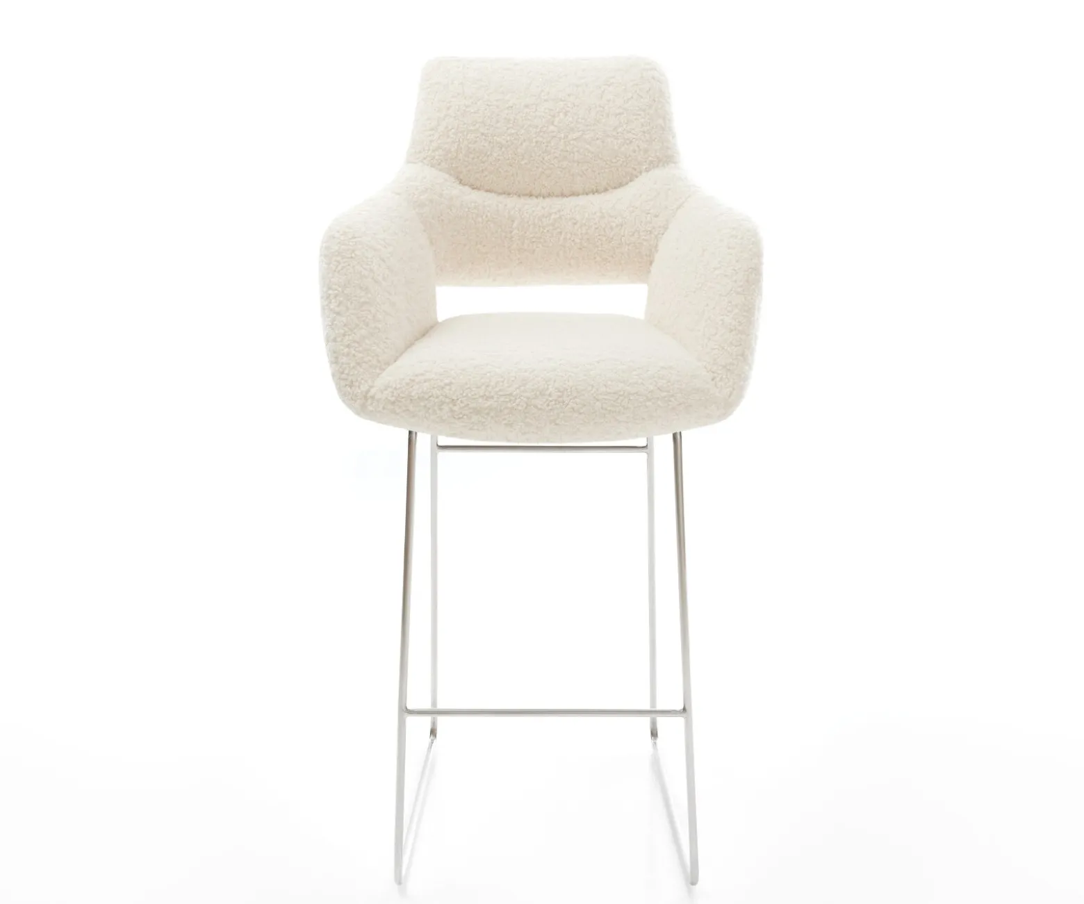 BarstuhlYago-Flex Teddystoff Beige Kufengestell Edelstahl Silberfarben Taschenfederkern Sofort versandfertig