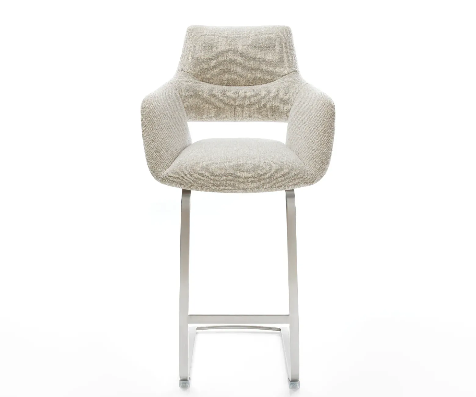 BarstuhlYago-Flex Webstoff Soft Beige Freischwinger Flach Edelstahl Silberfarben Taschenfederkern Sofort versandfertig