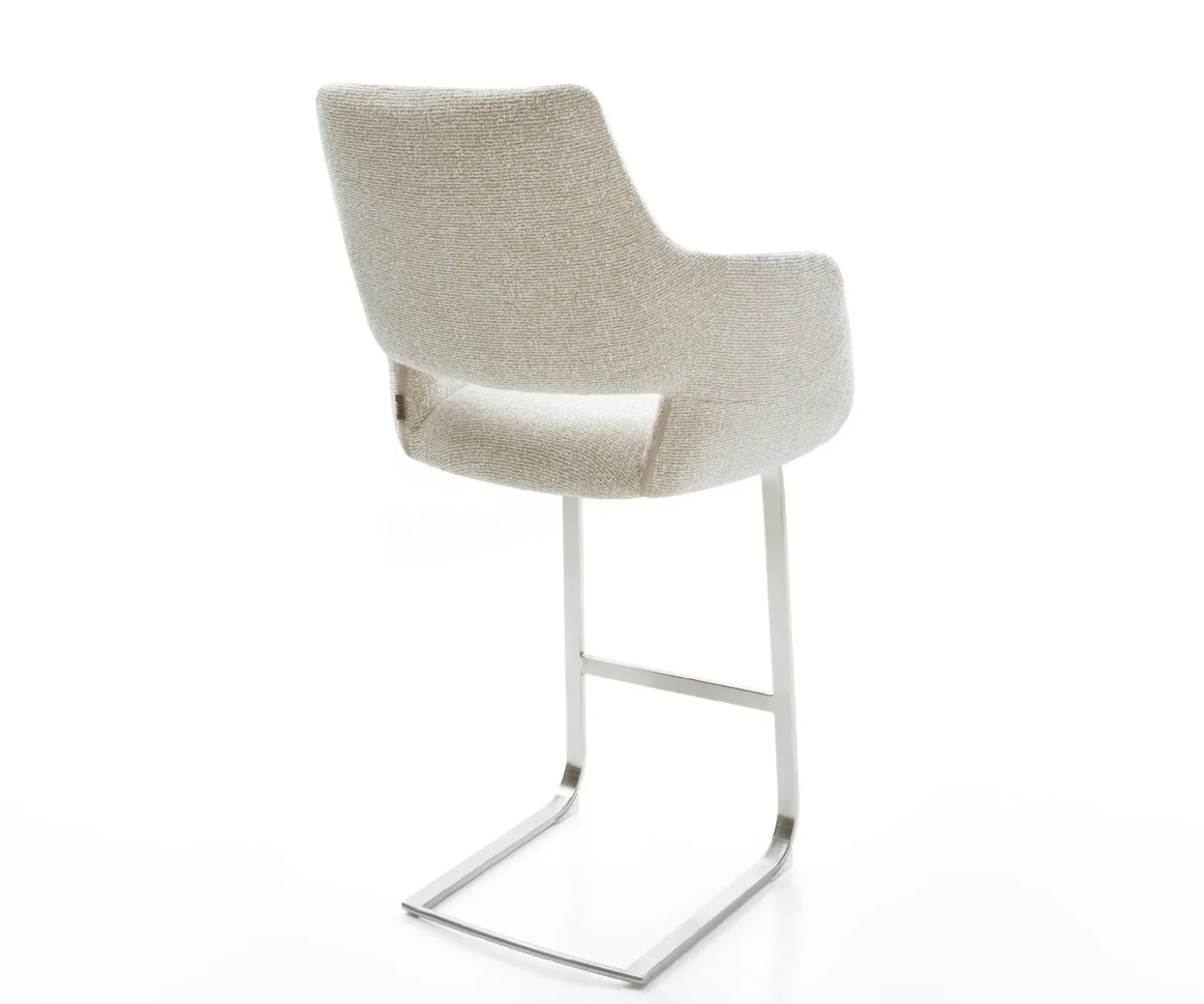BarstuhlYago-Flex Webstoff Soft Beige Freischwinger Flach Edelstahl Silberfarben Taschenfederkern Sofort versandfertig