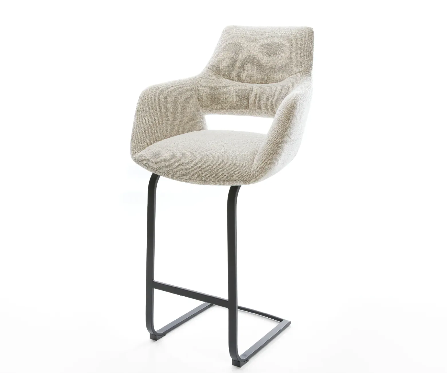 BarstuhlYago-Flex Webstoff Soft Beige Freischwinger Flach Metall Schwarz Taschenfederkern Sofort versandfertig
