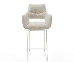 BarstuhlYago-Flex Webstoff Soft Beige Kufengestell Edelstahl Silberfarben Taschenfederkern Sofort versandfertig