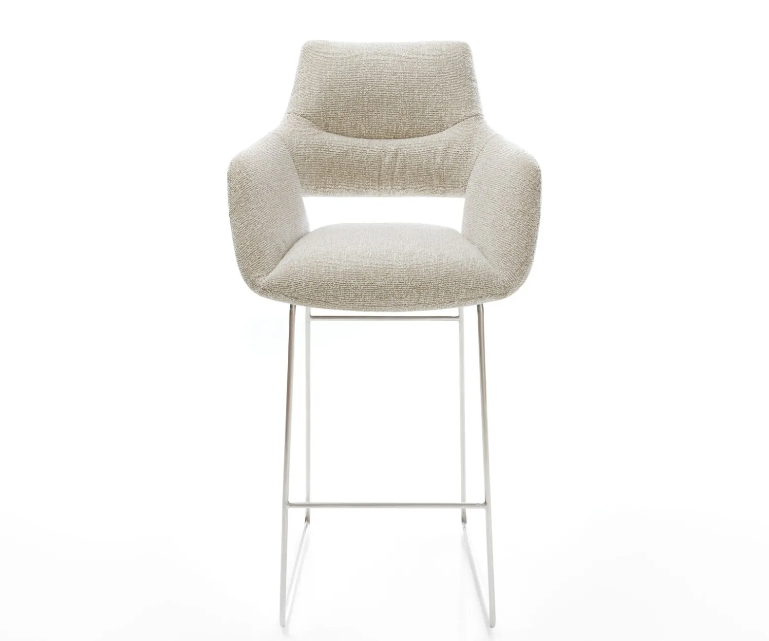 BarstuhlYago-Flex Webstoff Soft Beige Kufengestell Edelstahl Silberfarben Taschenfederkern Sofort versandfertig