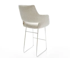 BarstuhlYago-Flex Webstoff Soft Beige Kufengestell Edelstahl Silberfarben Taschenfederkern Sofort versandfertig