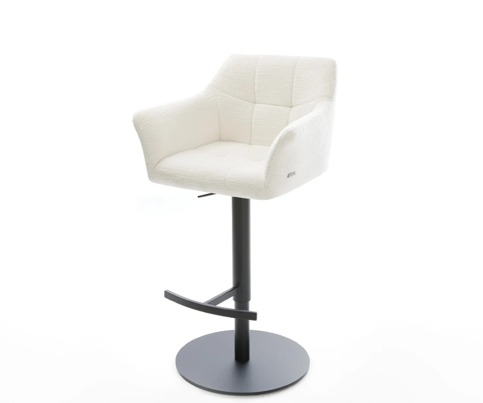 BarstuhlYulo-Flex Bouclé Soft Beige Drehfuß höhenverstellbar Metall Schwarz Sofort versandfertig