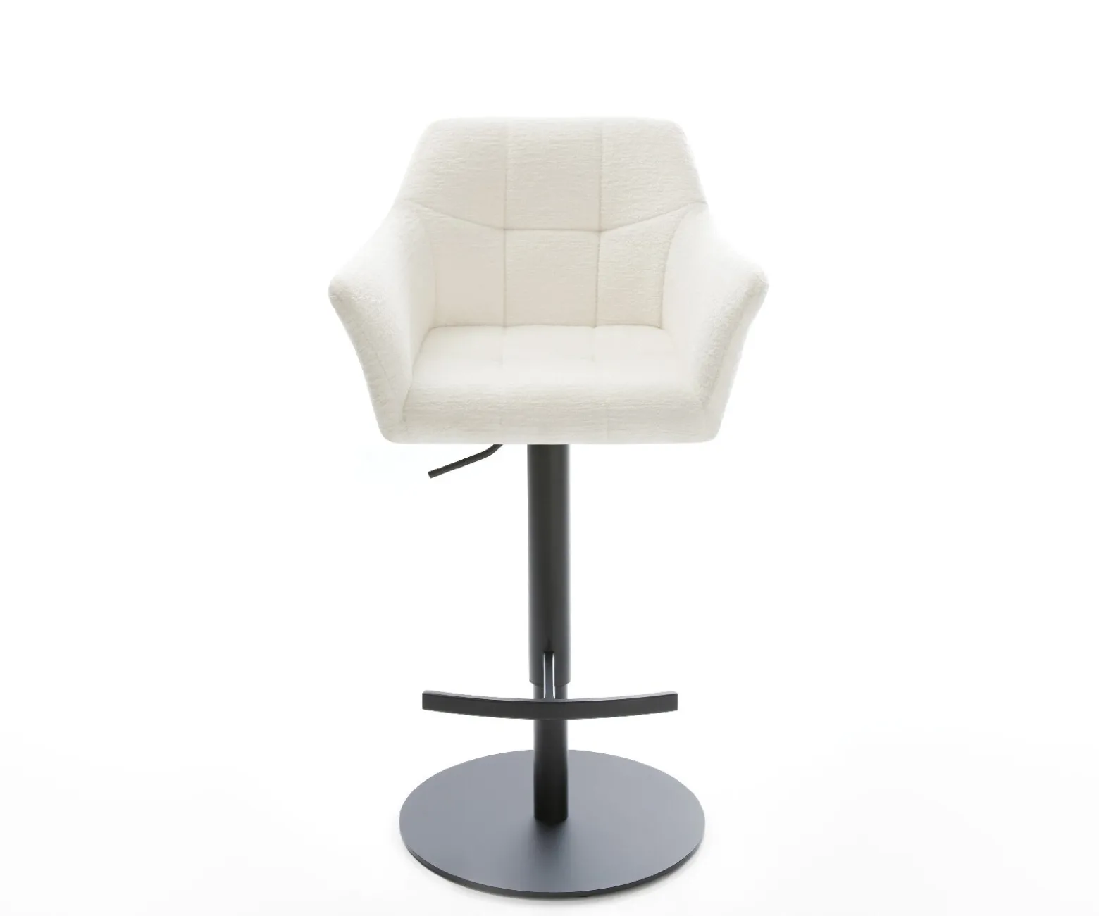 BarstuhlYulo-Flex Bouclé Soft Beige Drehfuß höhenverstellbar Metall Schwarz Sofort versandfertig