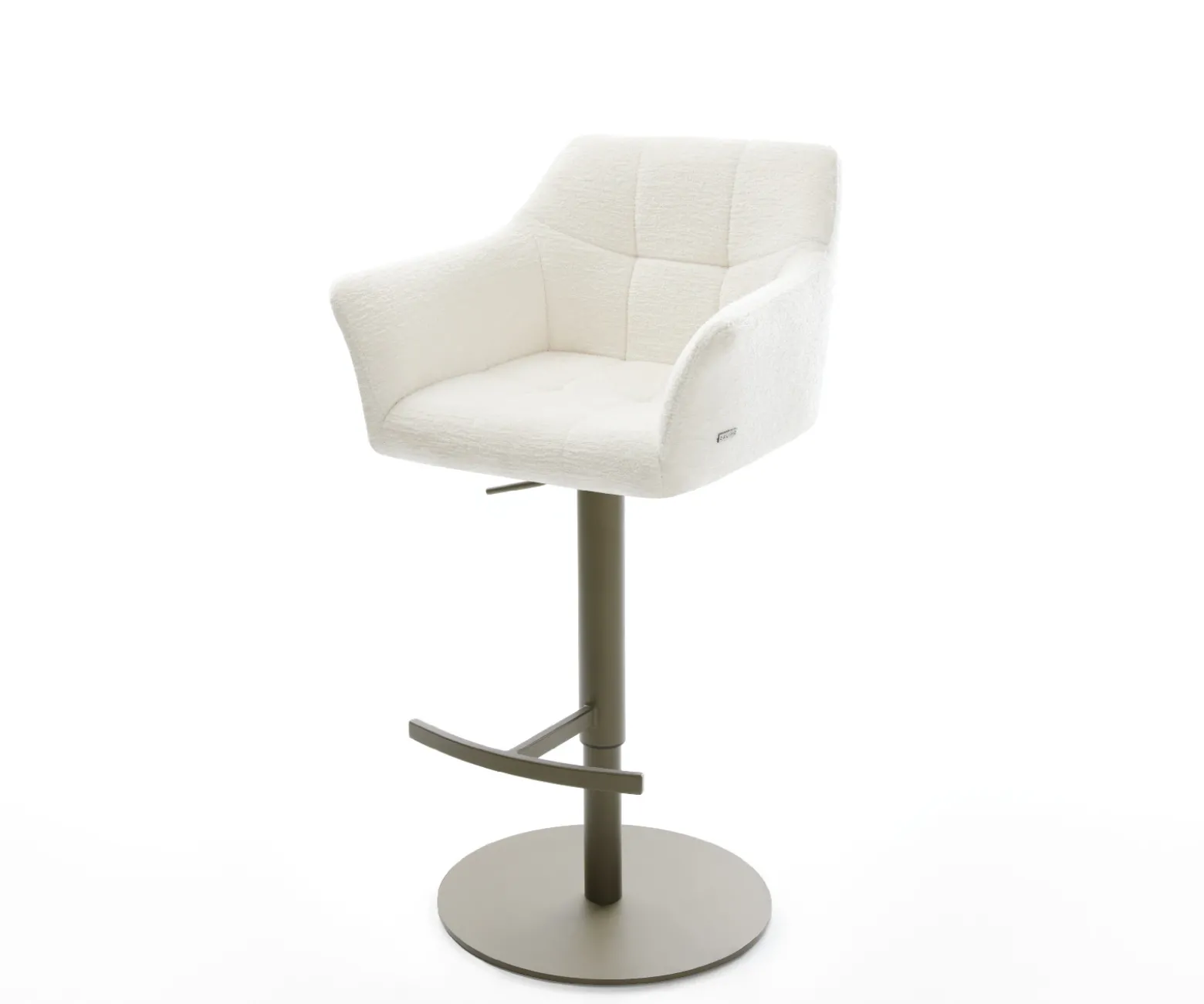 BarstuhlYulo-Flex Bouclé Soft Beige Drehfuß höhenverstellbar Metall Titanfarben Sofort versandfertig