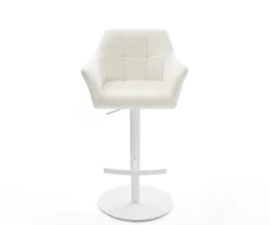 BarstuhlYulo-Flex Bouclé Soft Beige Drehfuß höhenverstellbar Metall Weiß Sofort versandfertig