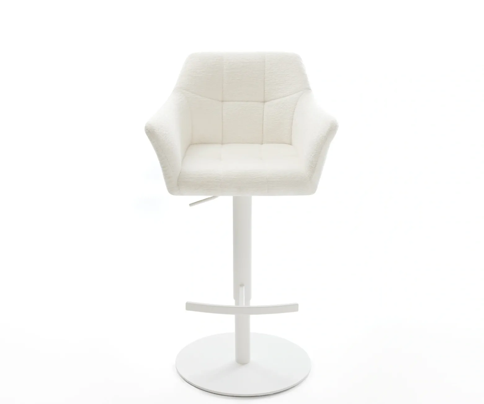 BarstuhlYulo-Flex Bouclé Soft Beige Drehfuß höhenverstellbar Metall Weiß Sofort versandfertig