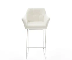BarstuhlYulo-Flex Bouclé Soft Beige Kufengestell Edelstahl Silberfarben Sofort versandfertig