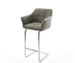 BarstuhlYulo-Flex Bouclé Soft Schlamm Freischwinger Flach Edelstahl Silberfarben Sofort versandfertig