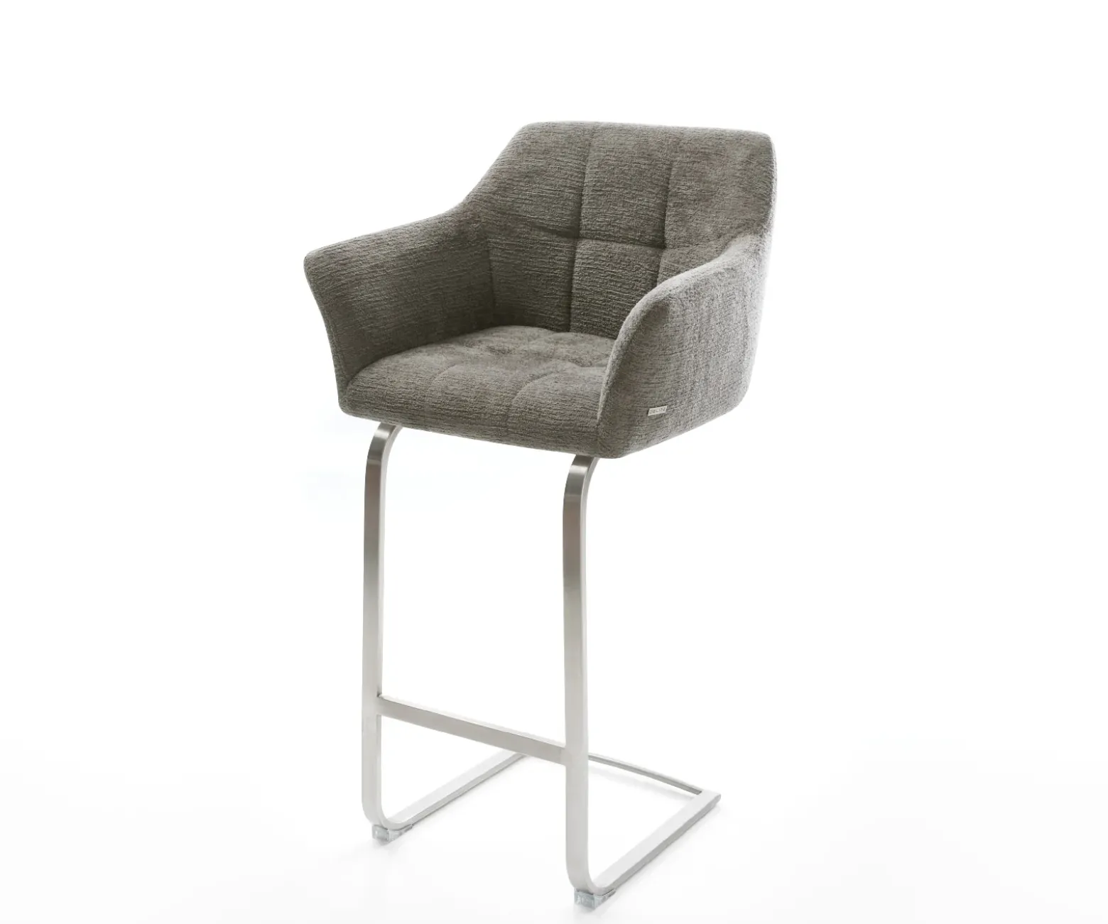 BarstuhlYulo-Flex Bouclé Soft Schlamm Freischwinger Flach Edelstahl Silberfarben Sofort versandfertig