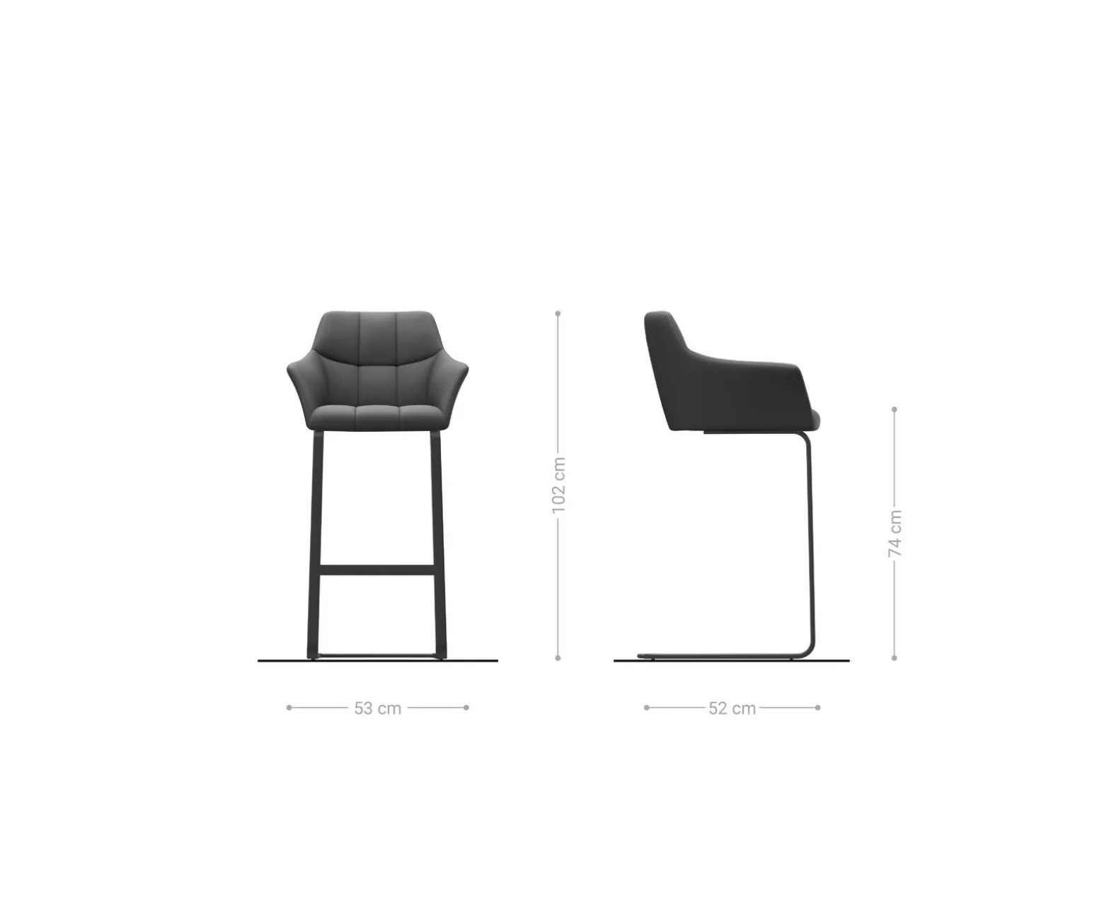 BarstuhlYulo-Flex Strukturstoff Soft Grau Freischwinger Flach Edelstahl Silberfarben Sofort versandfertig
