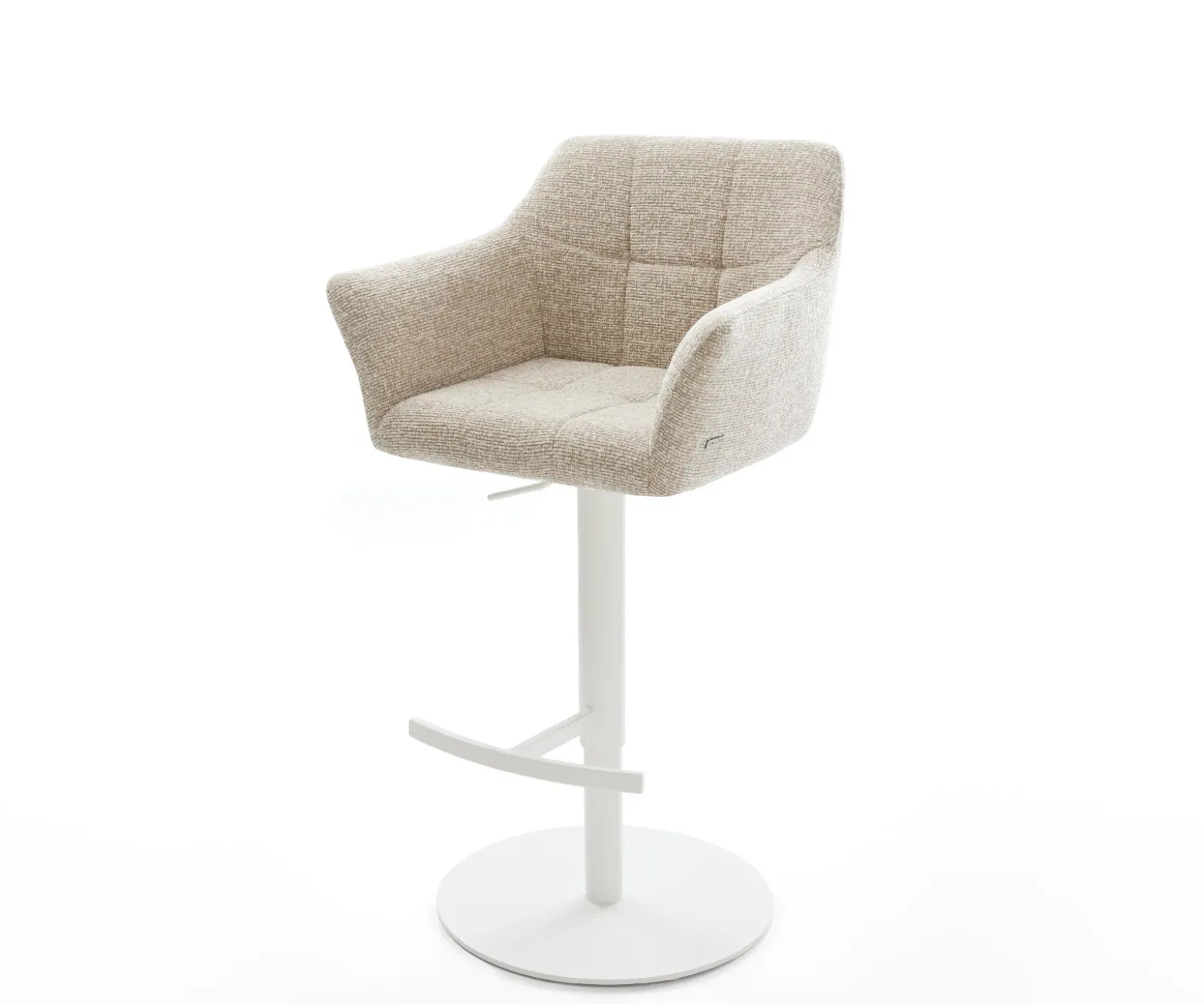 BarstuhlYulo-Flex Webstoff Soft Beige Drehfuß höhenverstellbar Metall Weiß Sofort versandfertig