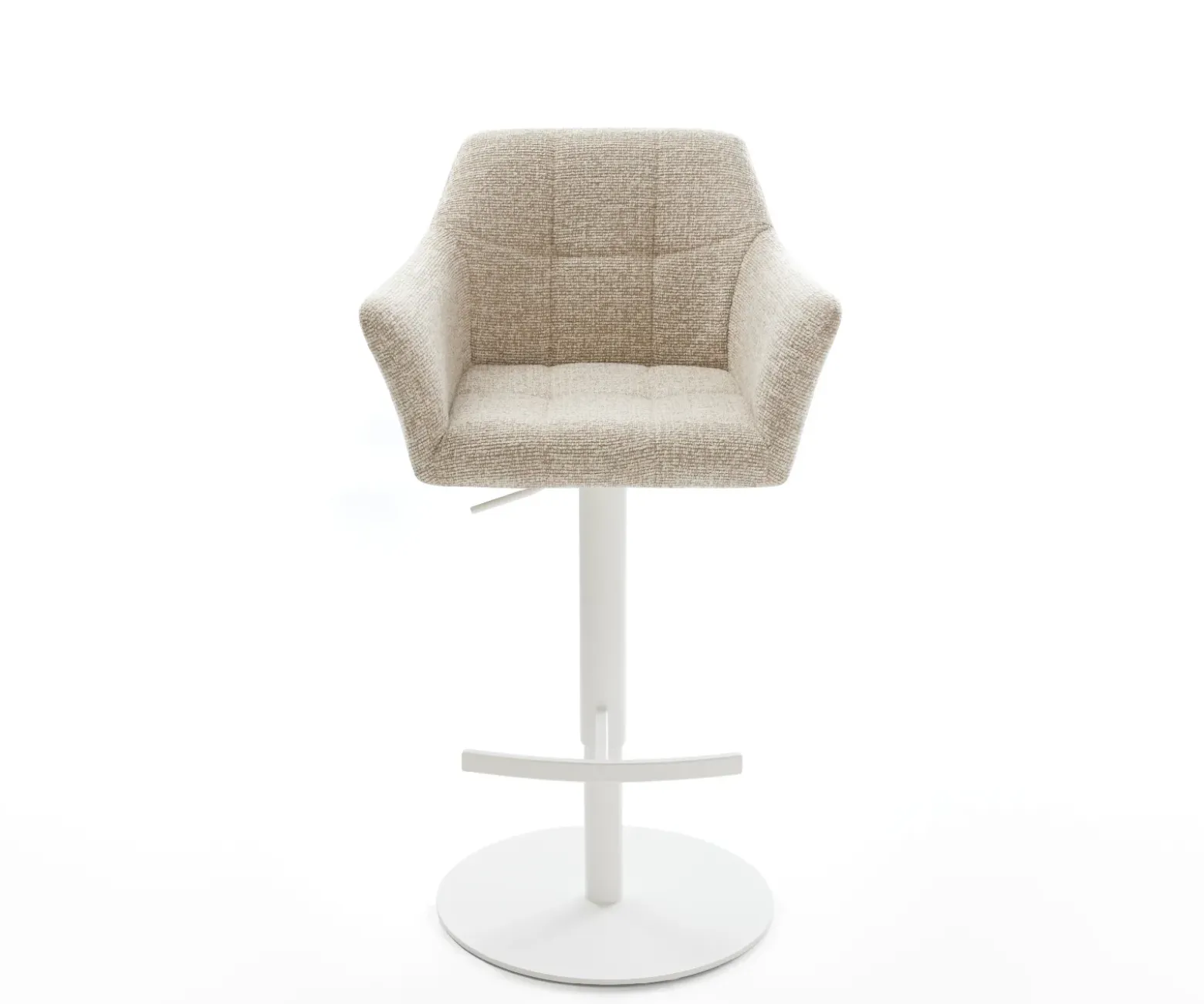 BarstuhlYulo-Flex Webstoff Soft Beige Drehfuß höhenverstellbar Metall Weiß Sofort versandfertig