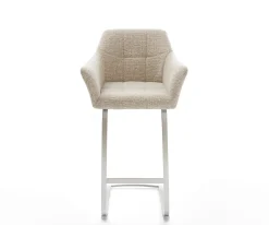 BarstuhlYulo-Flex Webstoff Soft Beige Freischwinger Flach Edelstahl Silberfarben Sofort versandfertig
