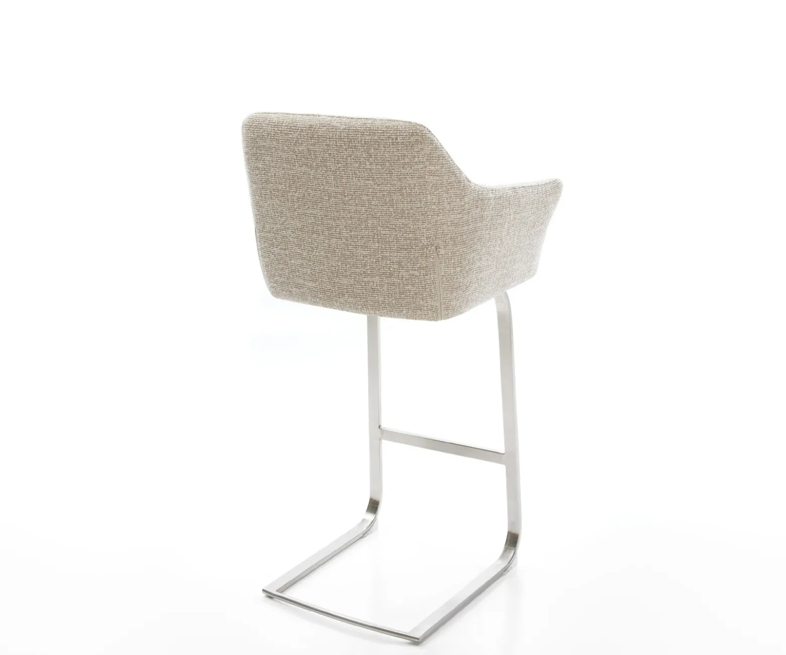 BarstuhlYulo-Flex Webstoff Soft Beige Freischwinger Flach Edelstahl Silberfarben Sofort versandfertig
