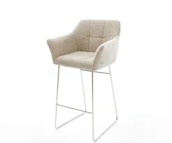 BarstuhlYulo-Flex Webstoff Soft Beige Kufengestell Edelstahl Silberfarben Sofort versandfertig