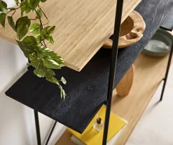 BücherregalMikkusu 185x160 cm Bambus Natur Mango Schwarz 5 Ablagen Metall Schwarz Versandfertig ca. 06.11.26