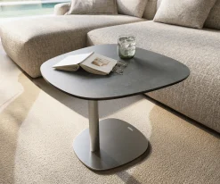 BeistelltischEdge Boot 60x60 cm Keramik Beton Grau Eleny Edelstahl gebürstet Sofort versandfertig