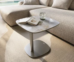 BeistelltischEdge Boot 50x50 cm Keramik Onyx Pearl Eleny Edelstahl gebürstet Sofort versandfertig