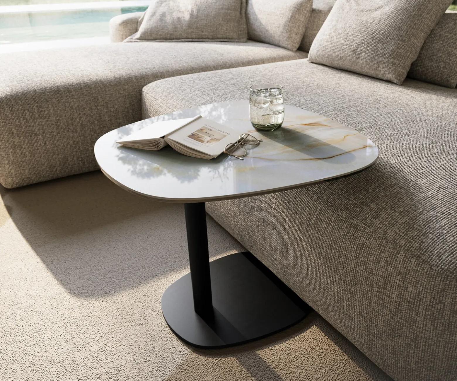 BeistelltischEdge Boot 60x60 cm Keramik Onyx Pearl Eleny Metall Schwarz Versandfertig ca. 01.09.26