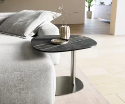 BeistelltischEdge Boot 60x60 cm Keramik Laminam® Noir Desir Braun Eleny Edelstahl gebürstet Sofort versandfertig