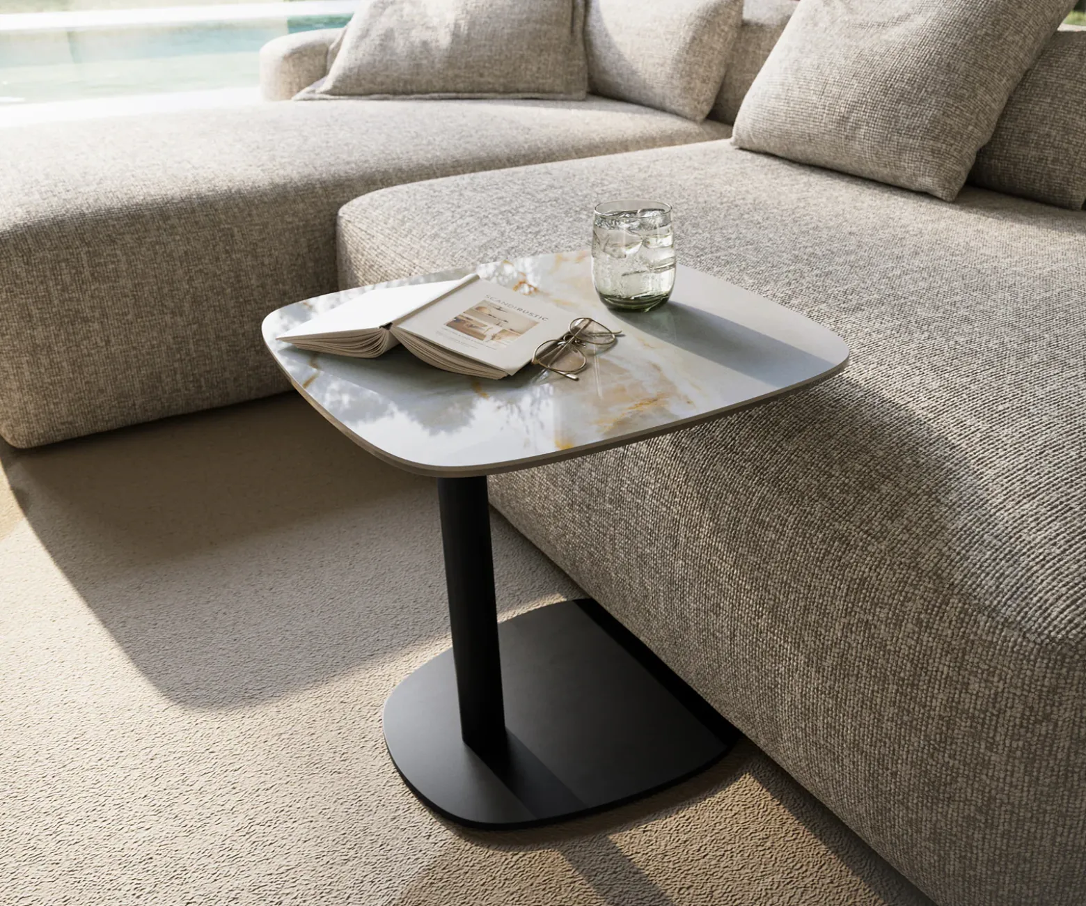 BeistelltischEdge Boot 50x50 cm Keramik Onyx Pearl Eleny Metall Schwarz Versandfertig ca. 01.09.26