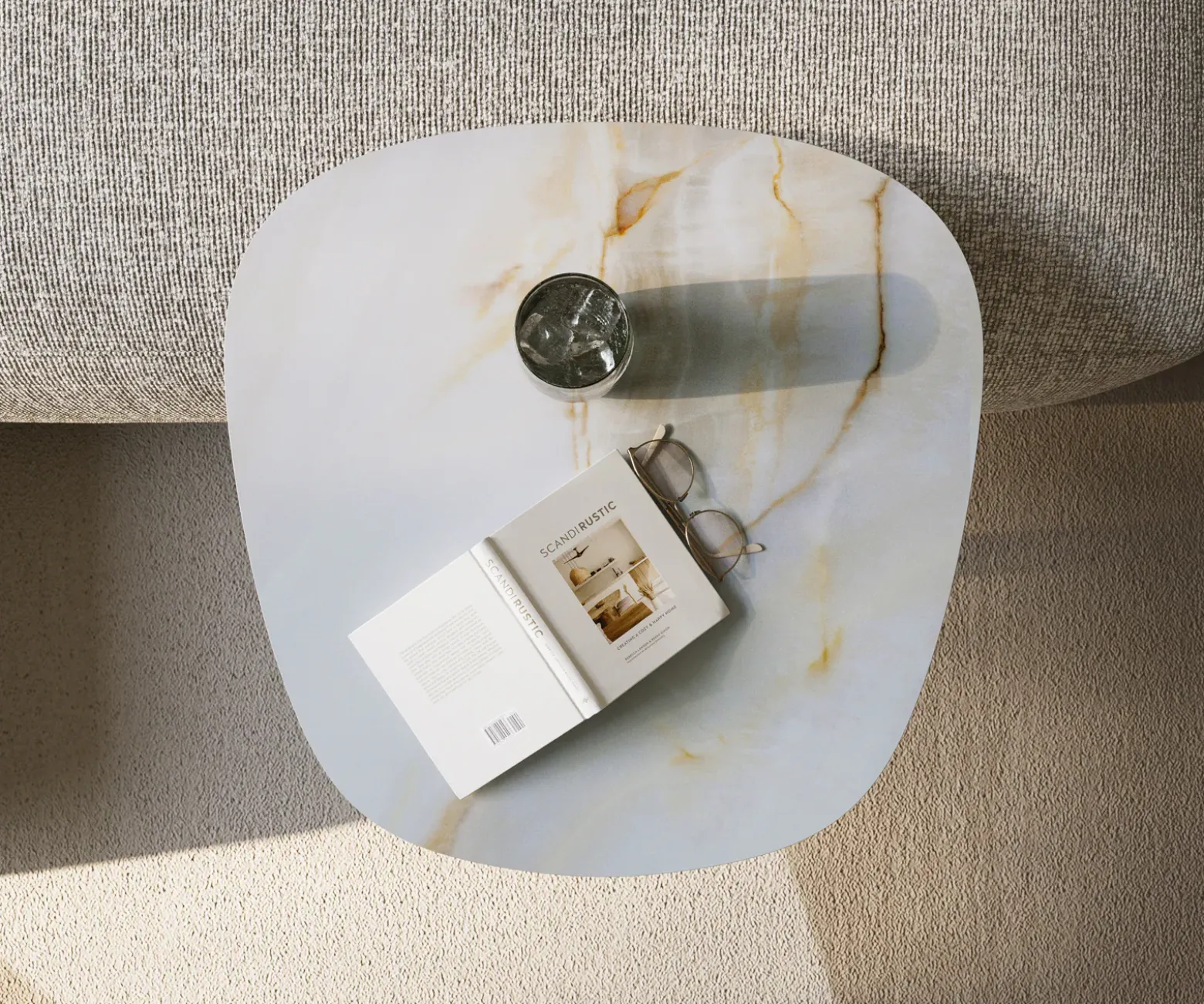 BeistelltischEdge Boot 60x60 cm Keramik Onyx Pearl Eleny Edelstahl gebürstet Sofort versandfertig