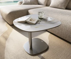 BeistelltischEdge Boot 60x60 cm Keramik Onyx Pearl Eleny Edelstahl gebürstet Sofort versandfertig