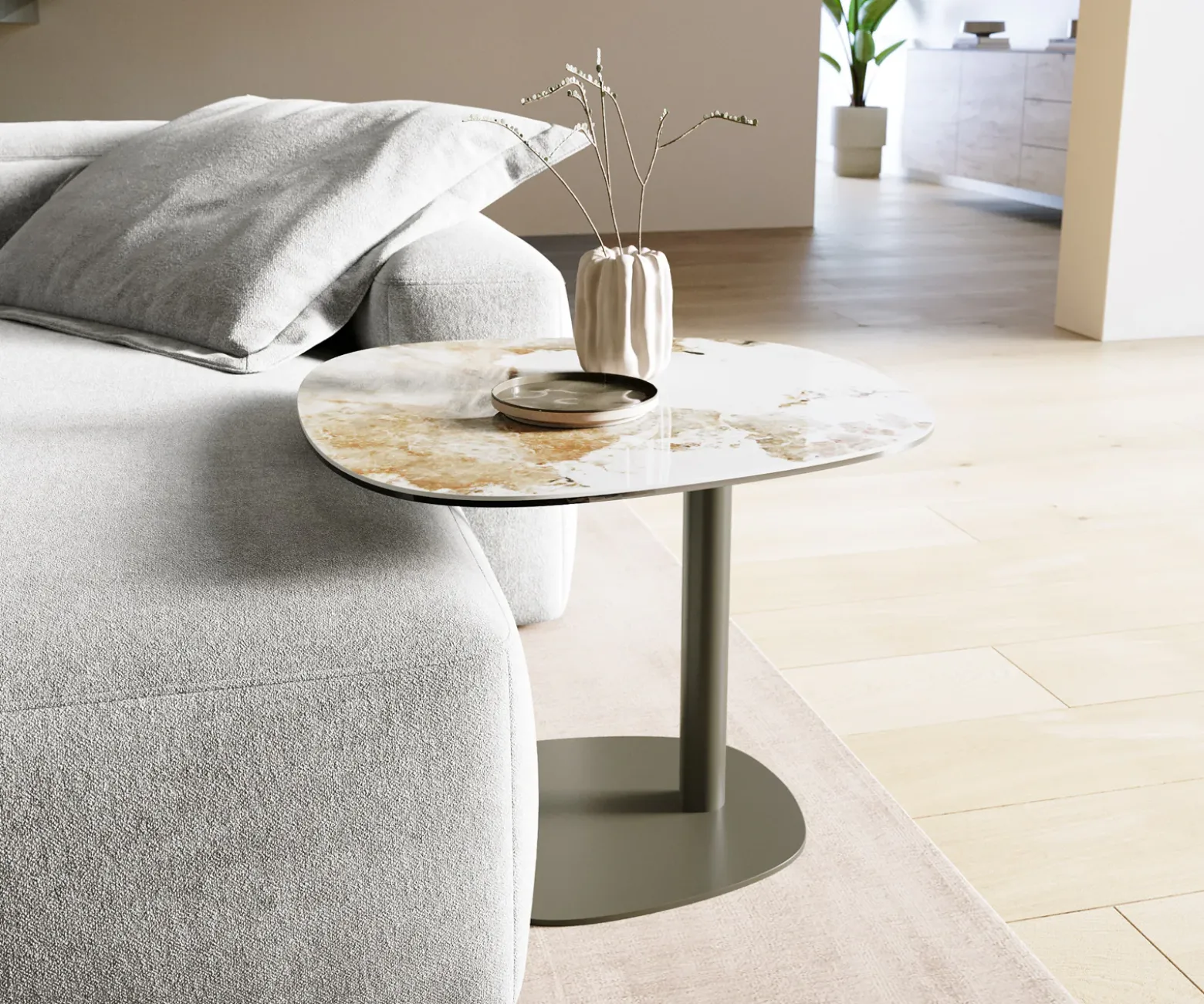 BeistelltischEdge Boot 60x60 cm Keramik Minas Melange Eleny Metall Effektfinish Titan Sofort versandfertig