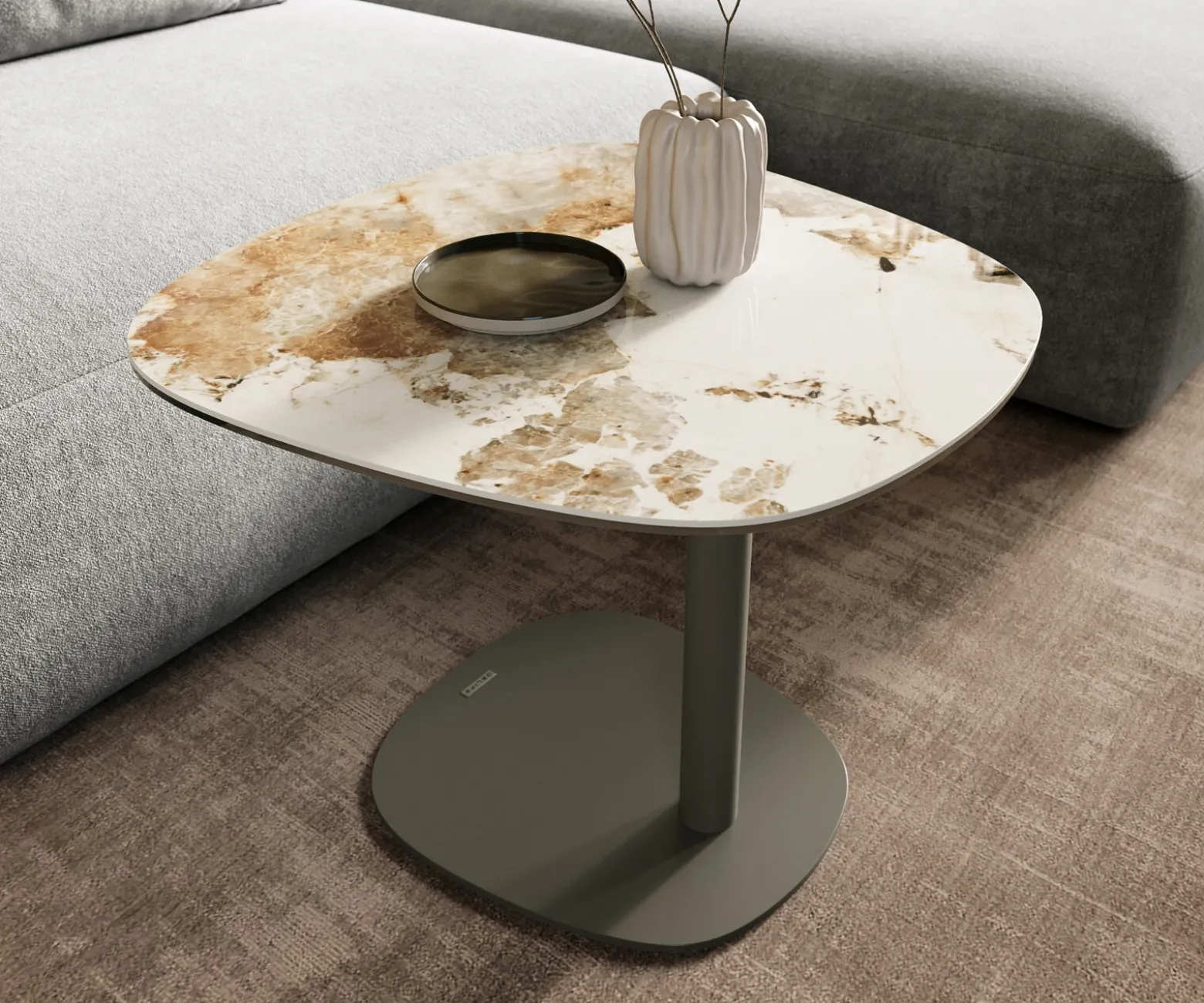 BeistelltischEdge Boot 60x60 cm Keramik Minas Melange Eleny Metall Effektfinish Titan Sofort versandfertig