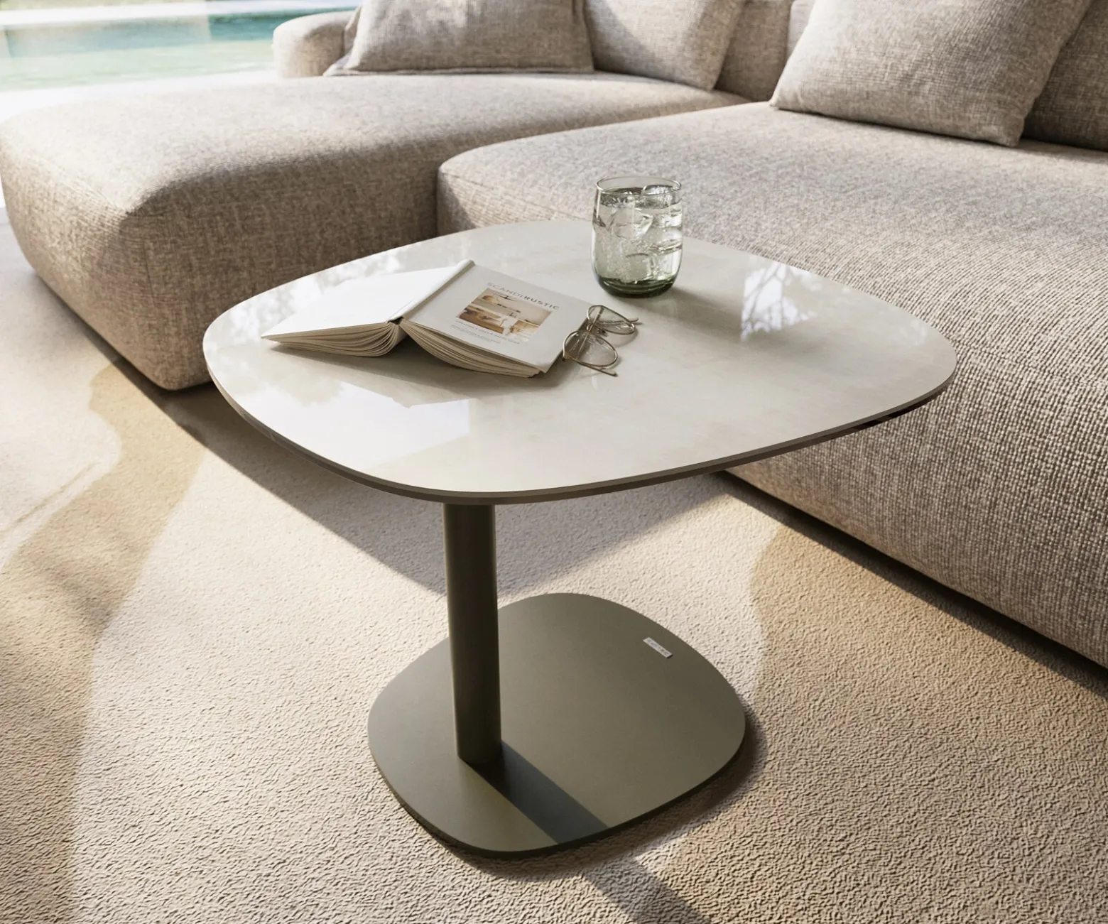 BeistelltischEdge Boot 60x60 cm Keramik Onyx Champagne Eleny Metall Effektfinish Titan Versandfertig ca. 28.10.26