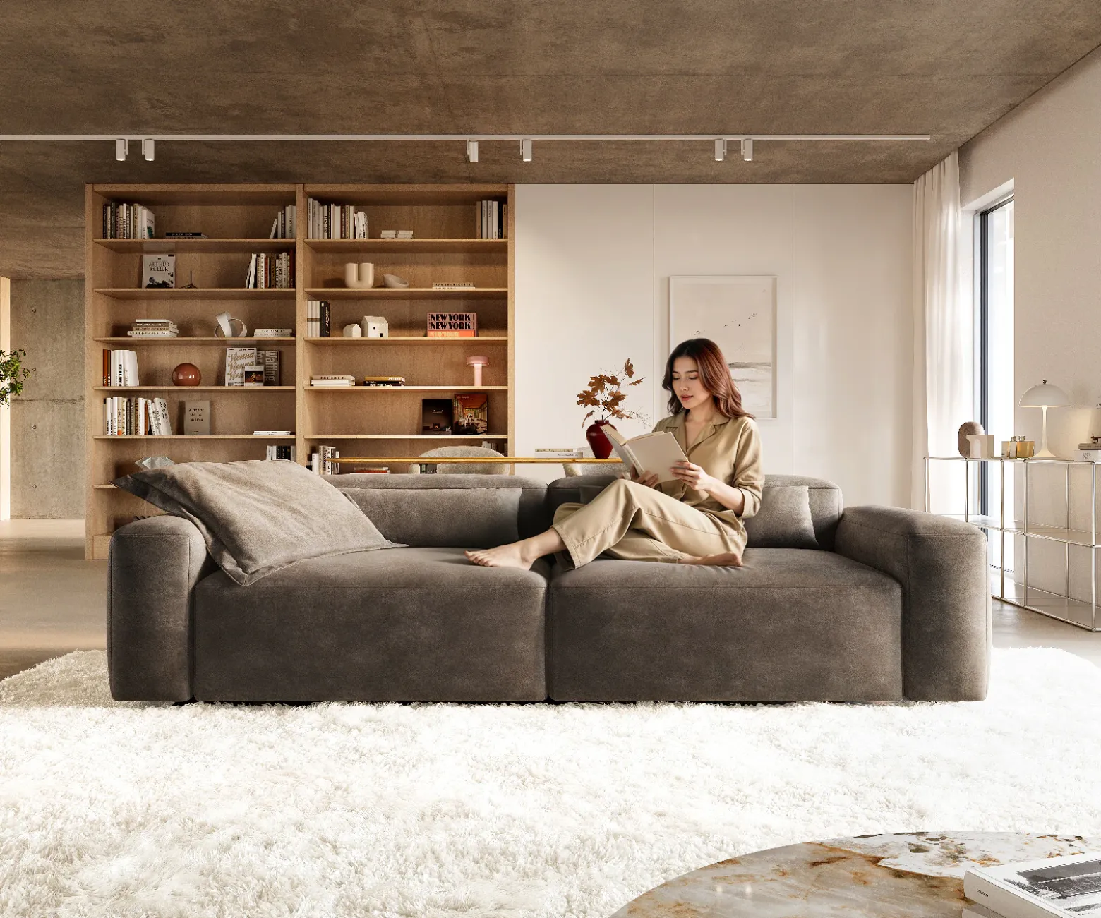 Big-SofaFreestyle Pure 280x110 cm Mikrofaser Taupe Vintage Versandfertig ca. 07.11.26